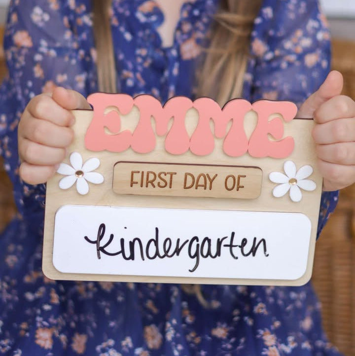 Custom First/Last Day of School Sign -Florals and Checkers