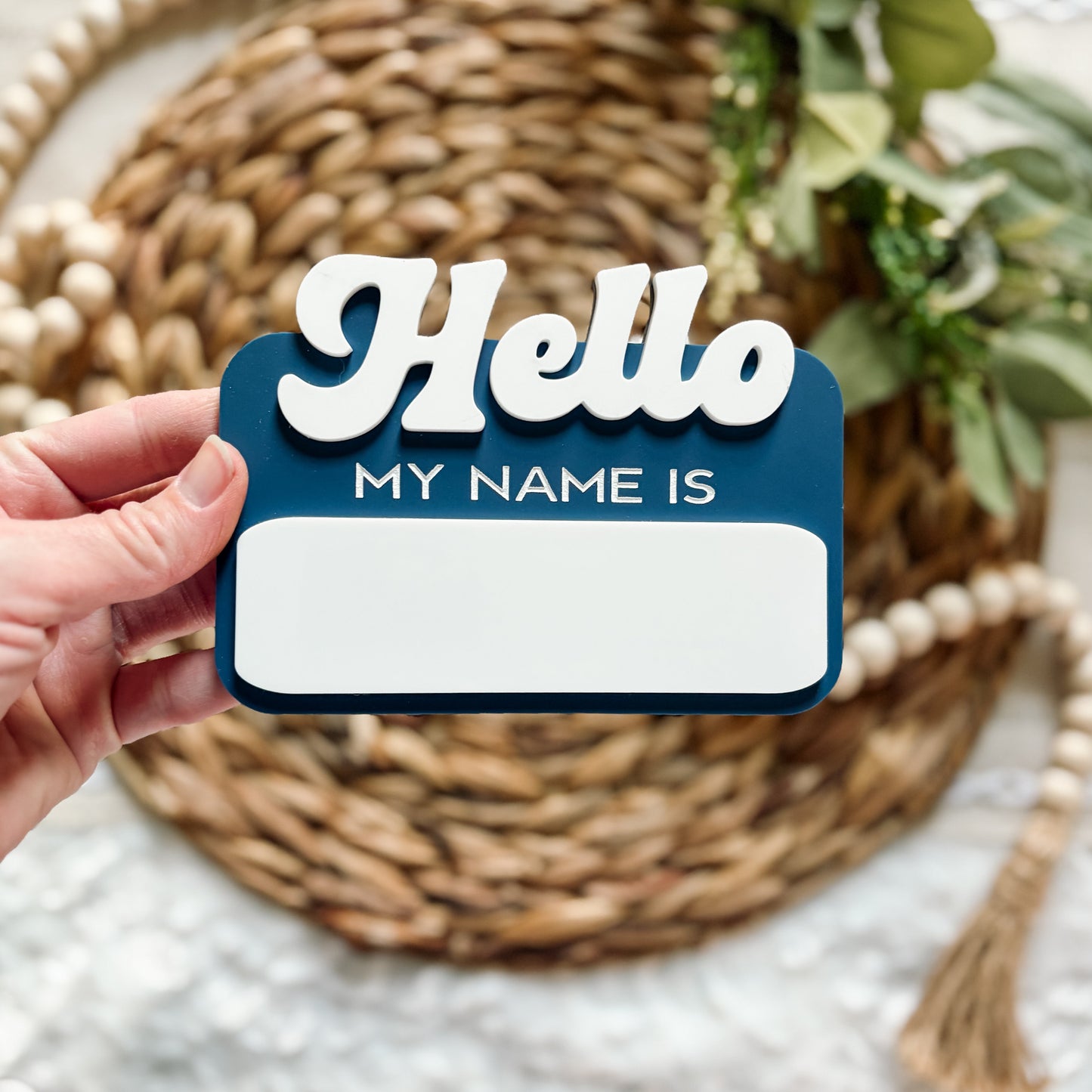 Hello My Name Is - Dry Erase Baby Name Announcement - Retro Font