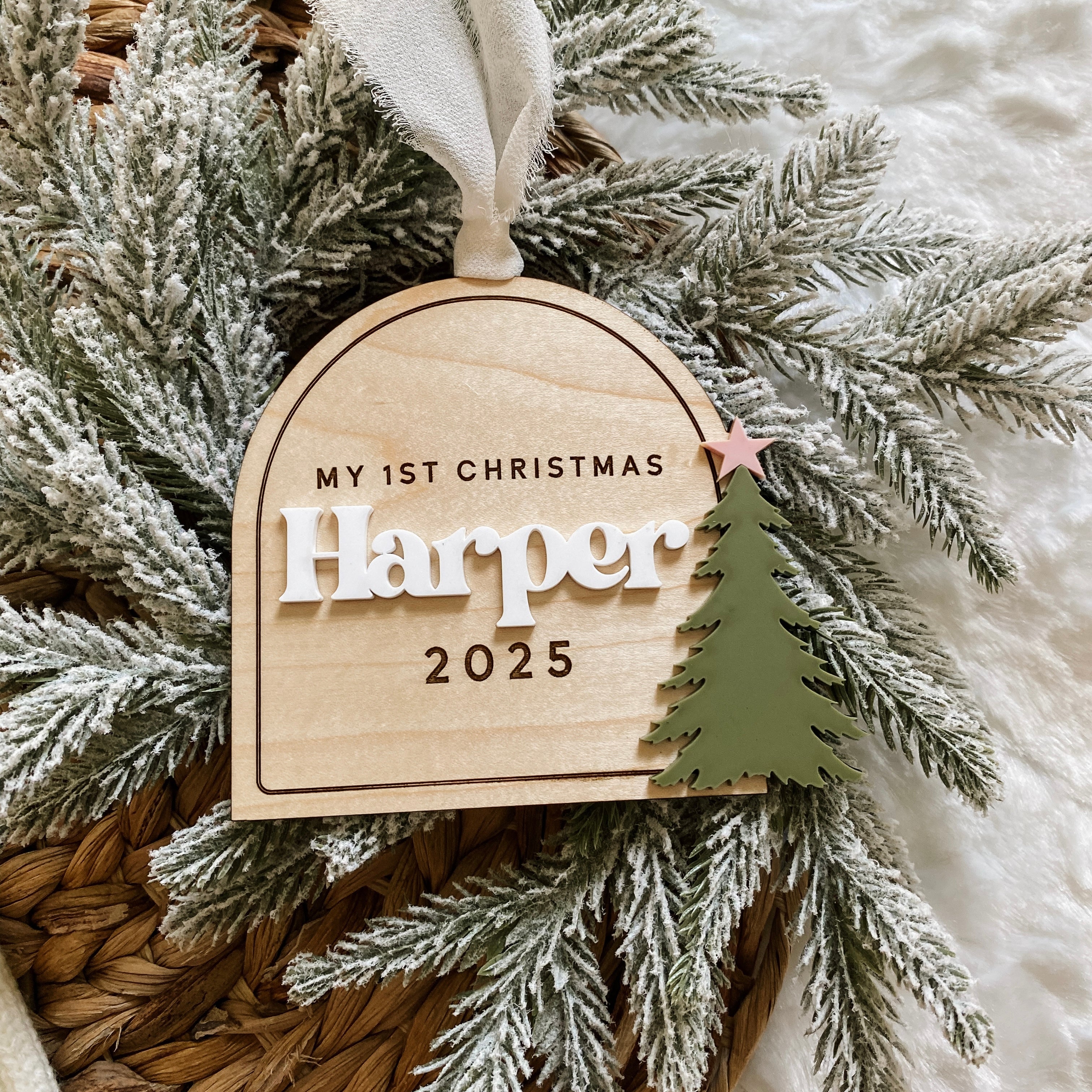 Baby's 1st Christmas Ornament - Tree with Star – Claire and Bella, LLC
