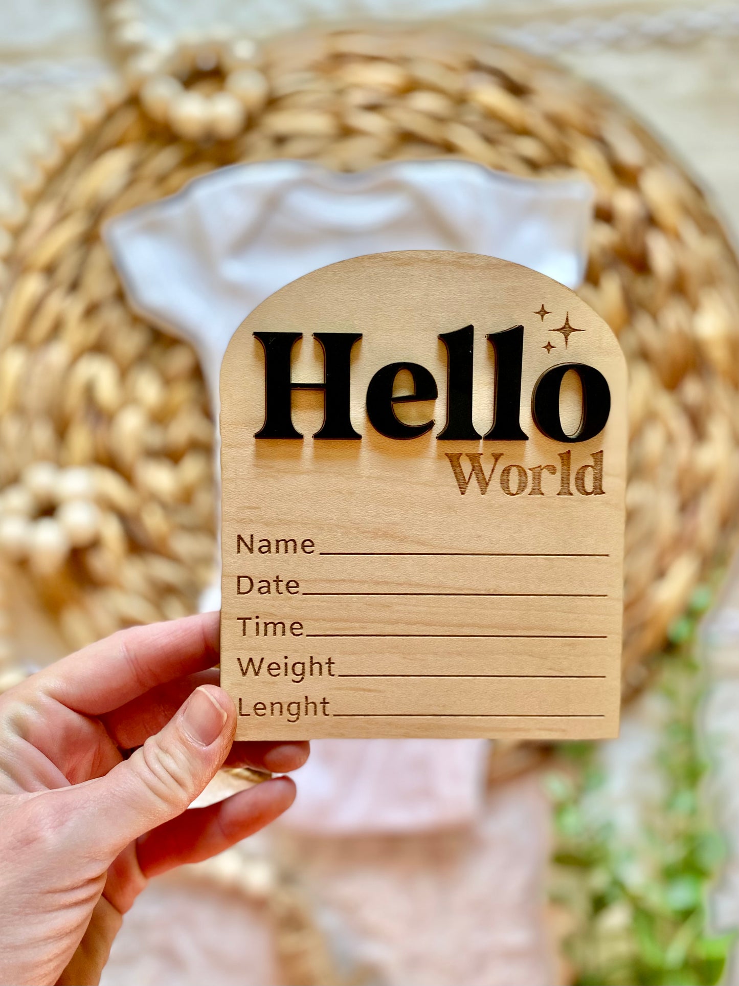 Hello World Birth Stat Sign - Arched