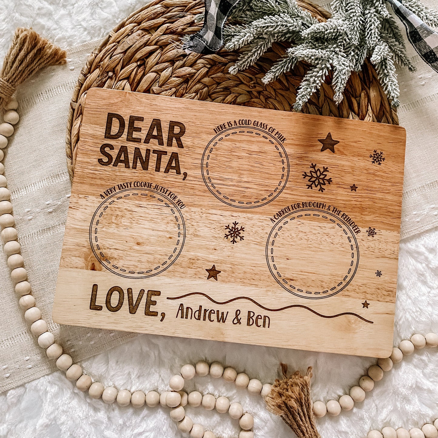 Custom Santa Milk and Cookie Board - Snowflake