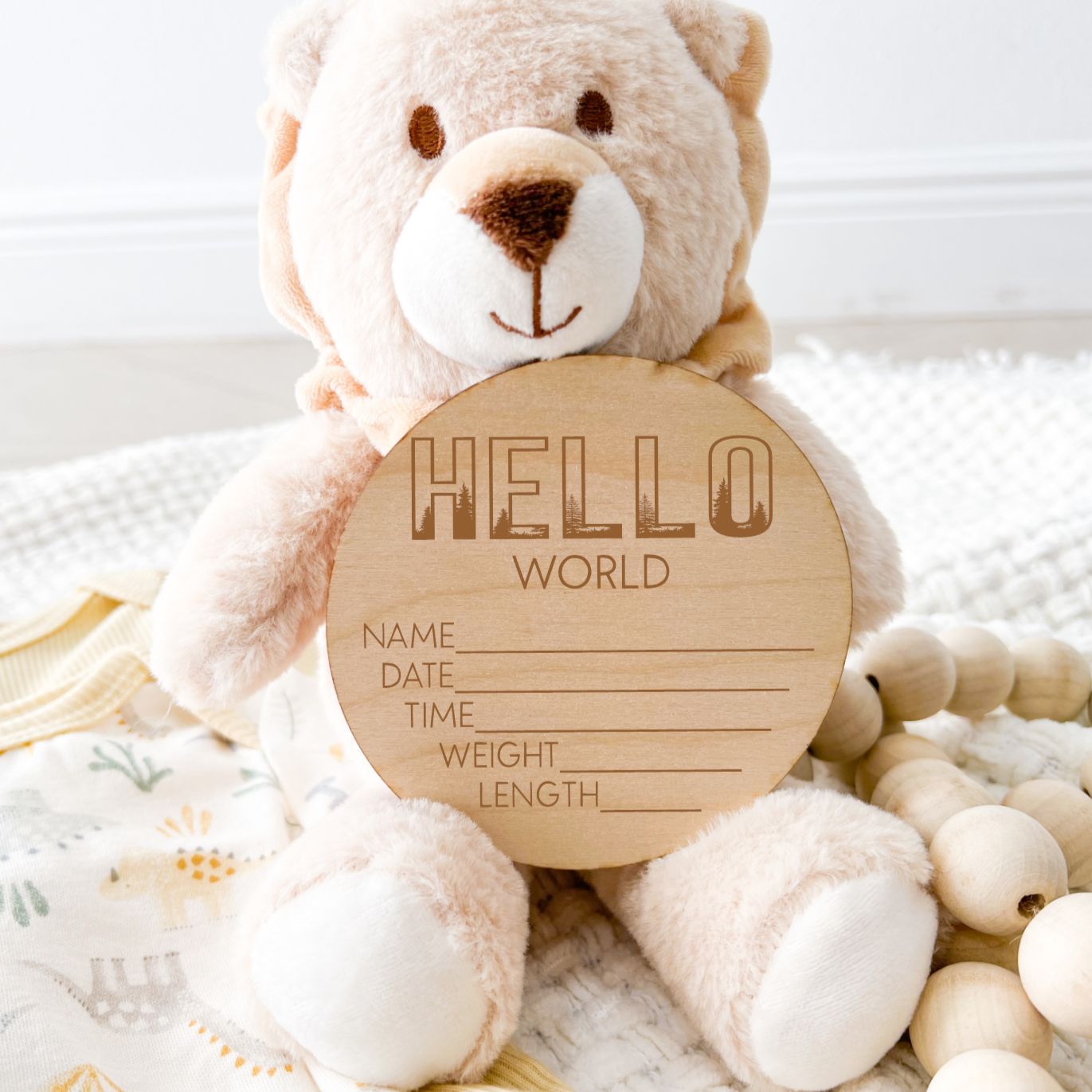 Helloworld Round Woodland Hello World Birth Stat Round – Claire and Bella, LLC