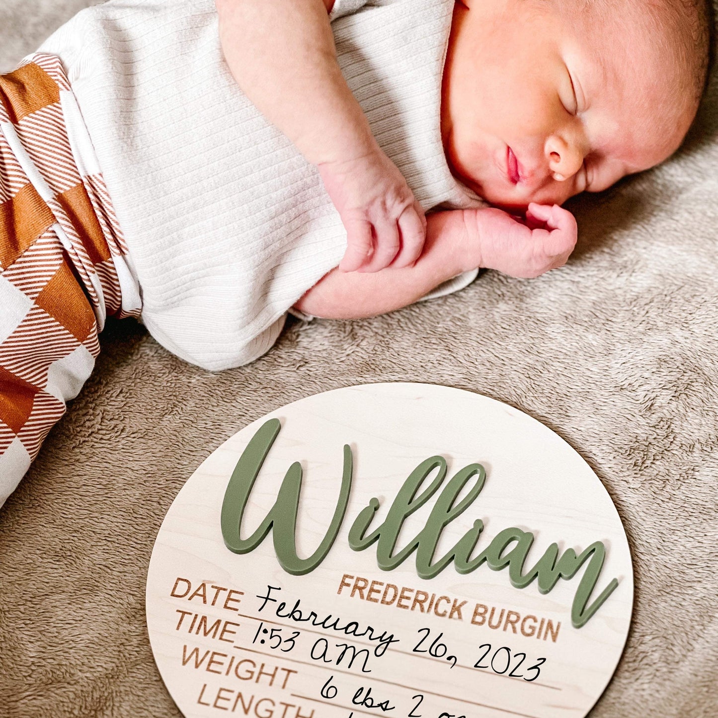 3D Wood Birth Stat Circle - Custom with Name