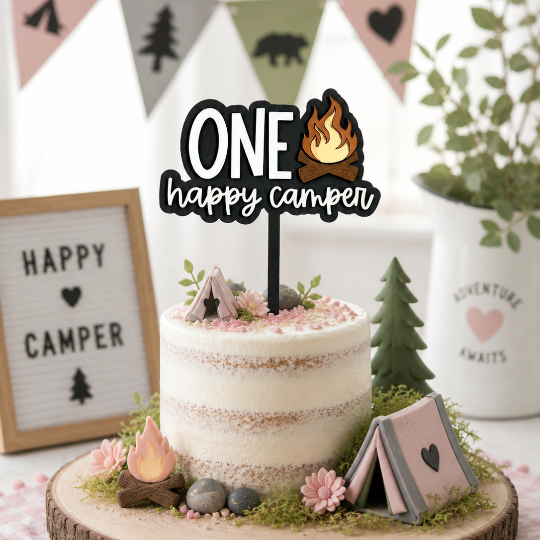ONE Happy Camper First Birthday Cake Topper