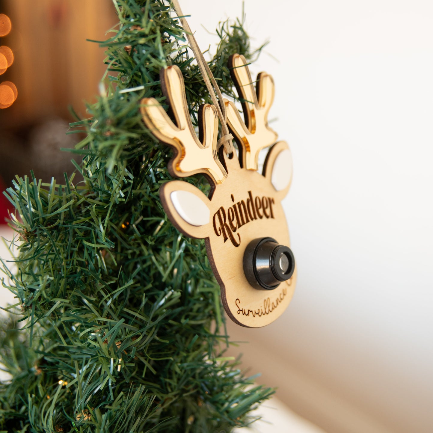 Reindeer Surveillance Santa Cam Ornament - Gold