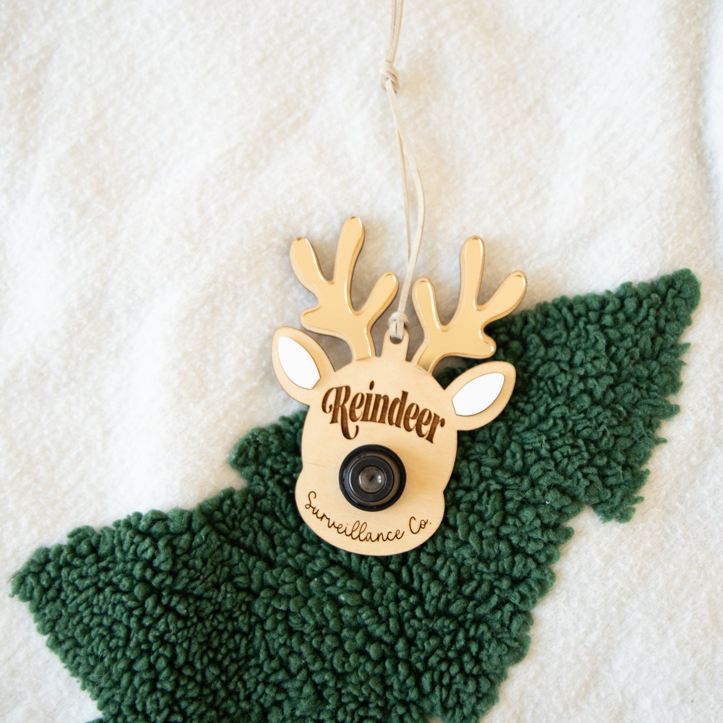 Reindeer Surveillance Santa Cam Ornament - Gold