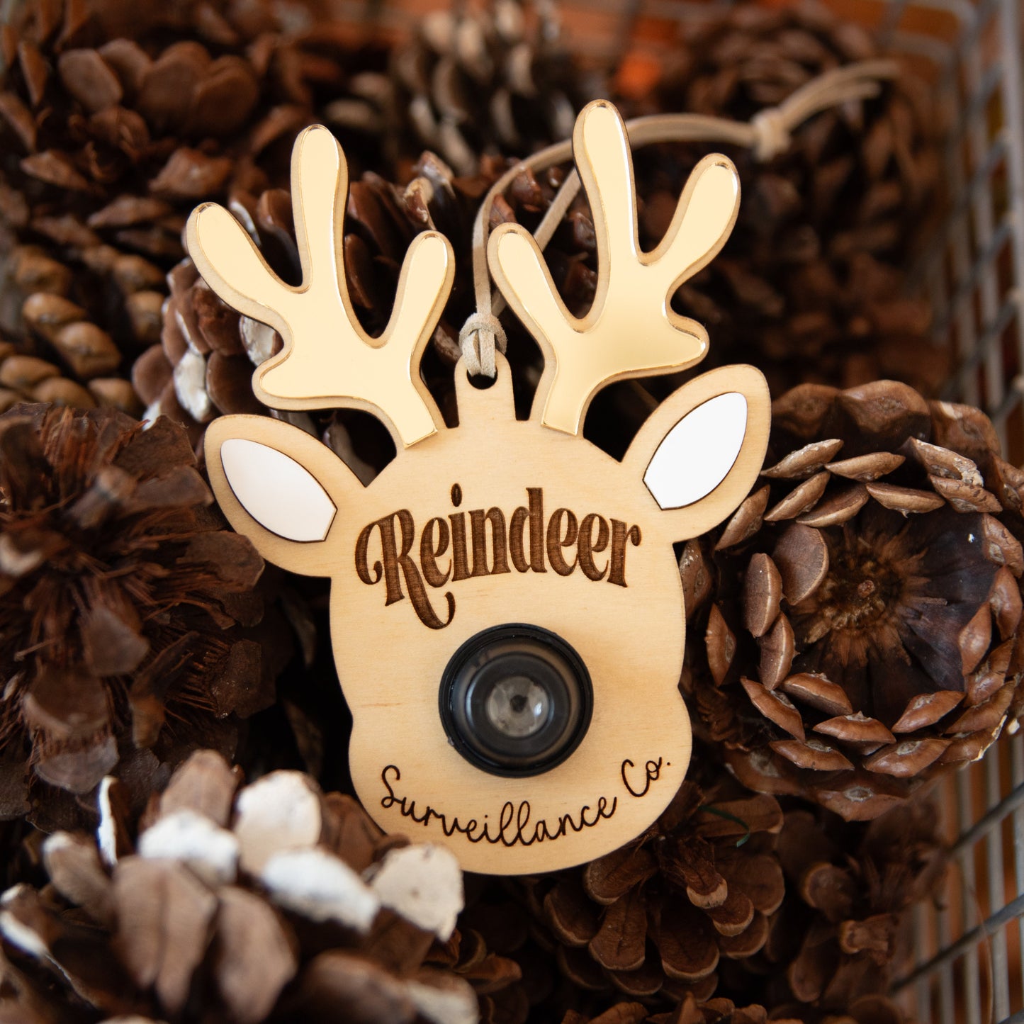 Reindeer Surveillance Santa Cam Ornament - Gold