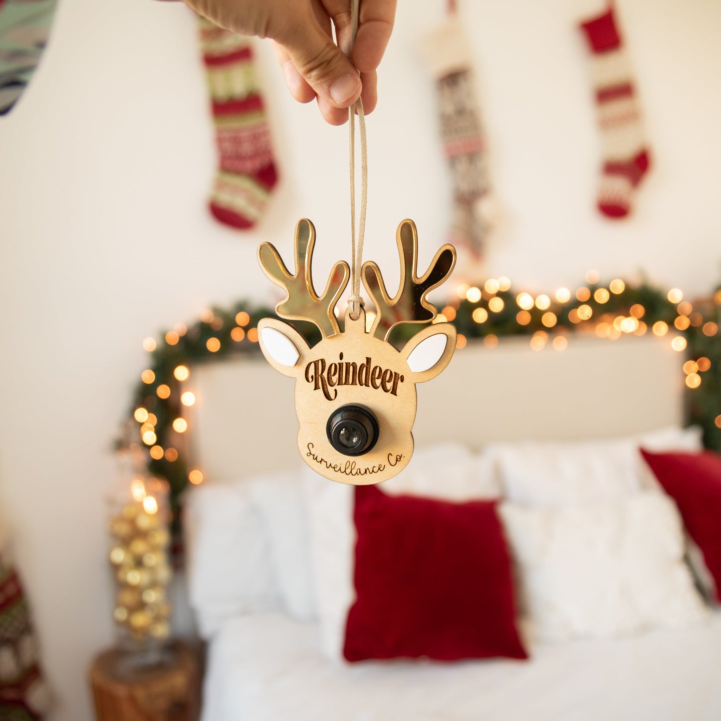 Reindeer Surveillance Santa Cam Ornament - Gold