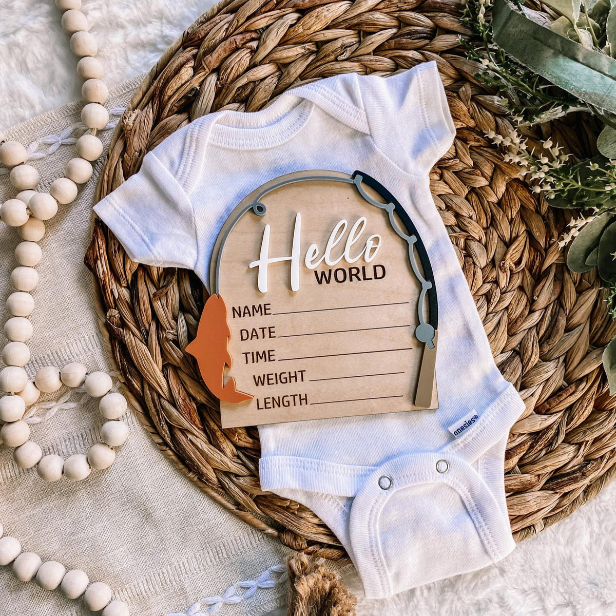 Helloworld Stat Sign Hello World 3D Birth Stat Sign - Fishing – Claire and Bella, LLC