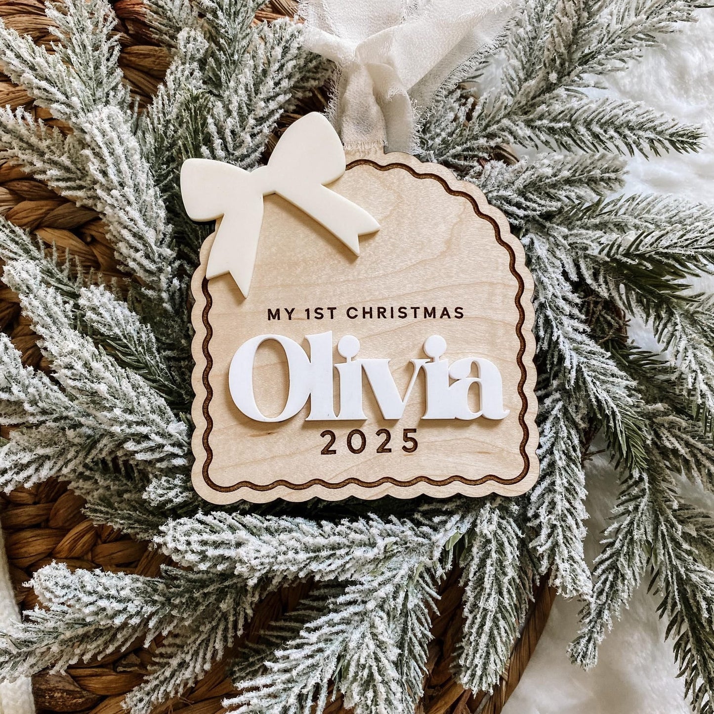 3D Bow Custom Baby's 1st Christmas Ornament