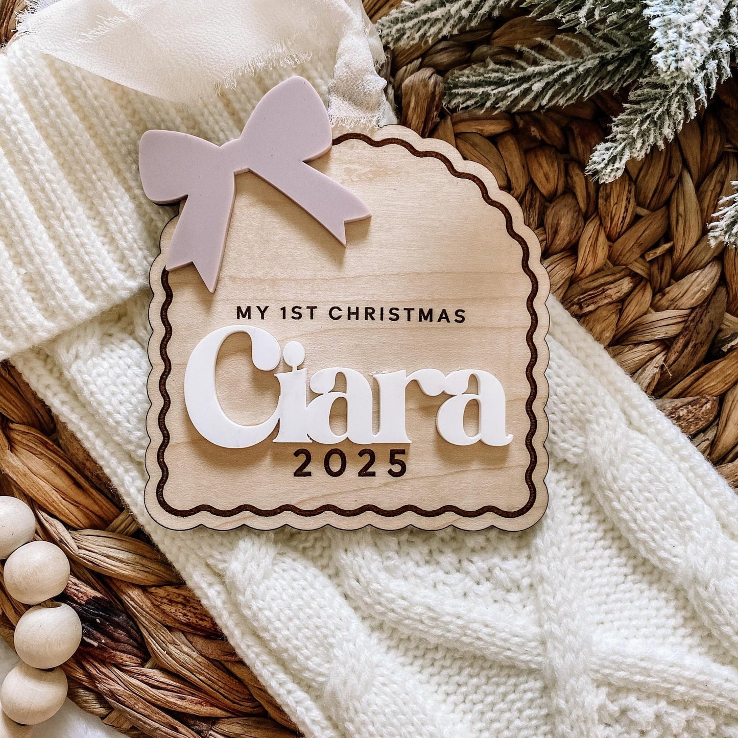 3D Bow Custom Baby's 1st Christmas Ornament