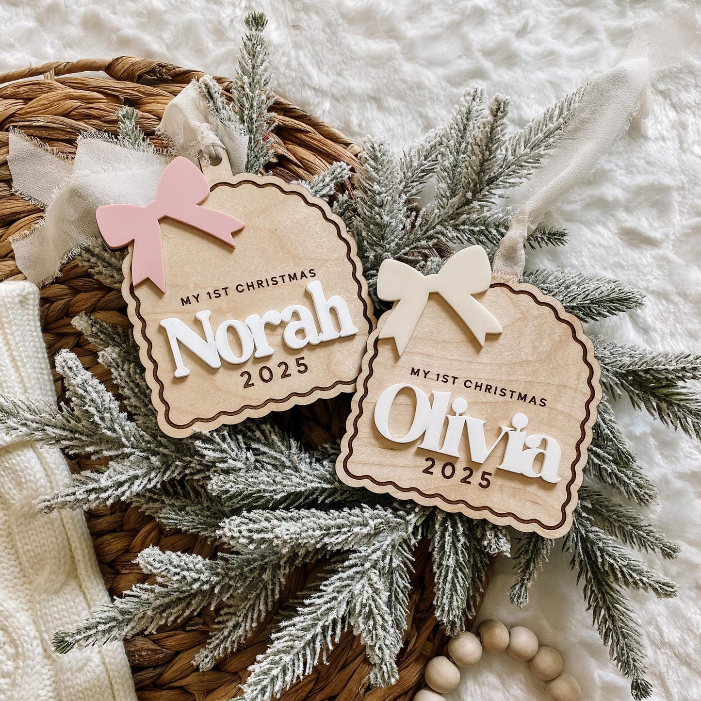 3D Bow Custom Baby's 1st Christmas Ornament