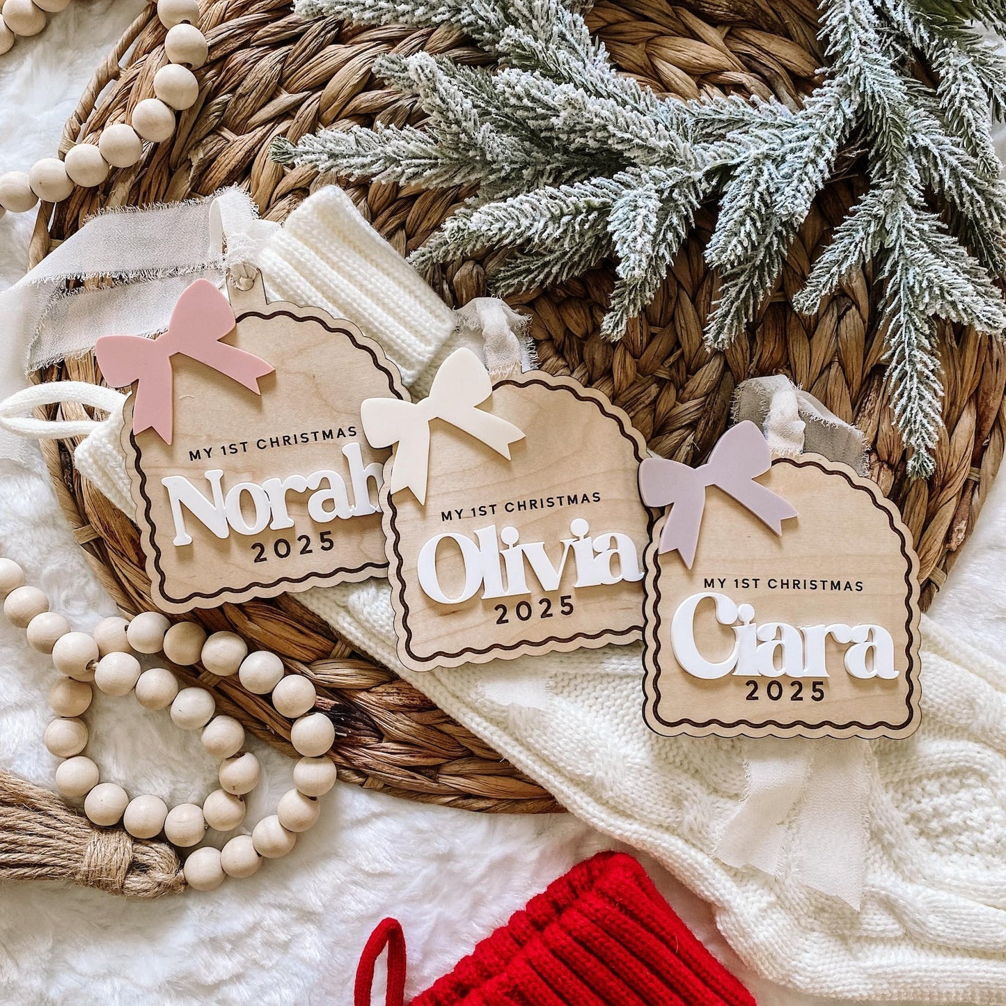 3D Bow Custom Baby's 1st Christmas Ornament