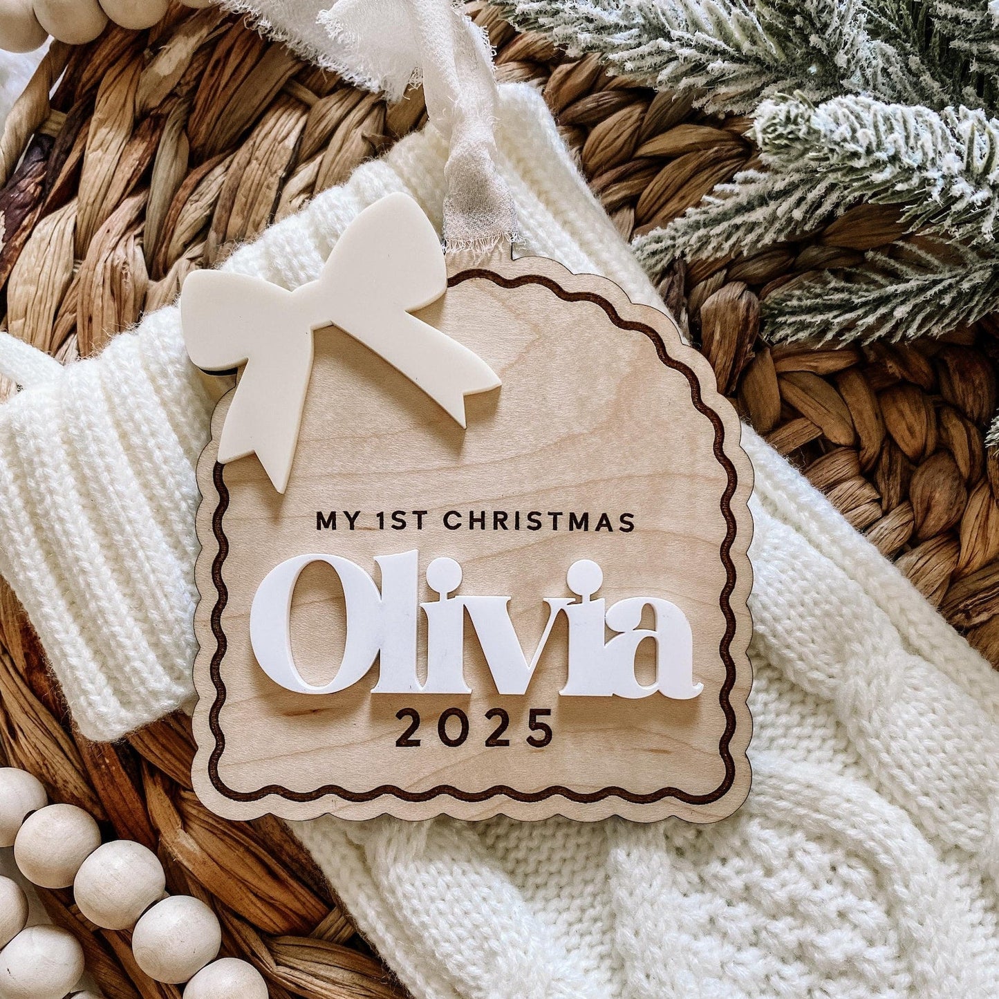 3D Bow Custom Baby's 1st Christmas Ornament