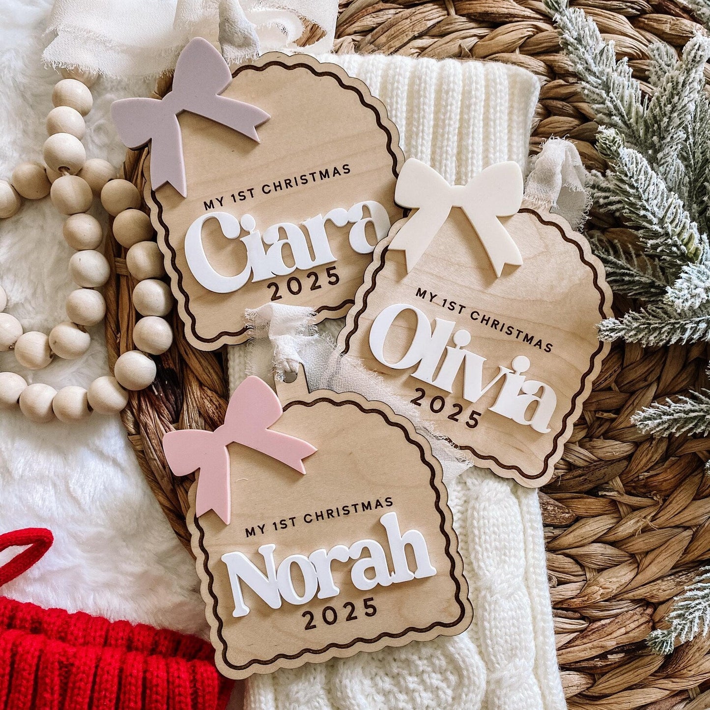 3D Bow Custom Baby's 1st Christmas Ornament