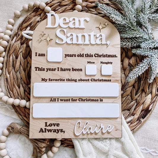 Dear Santa Christmas Wishlist Dry Erase Board - Customized with Childs Name