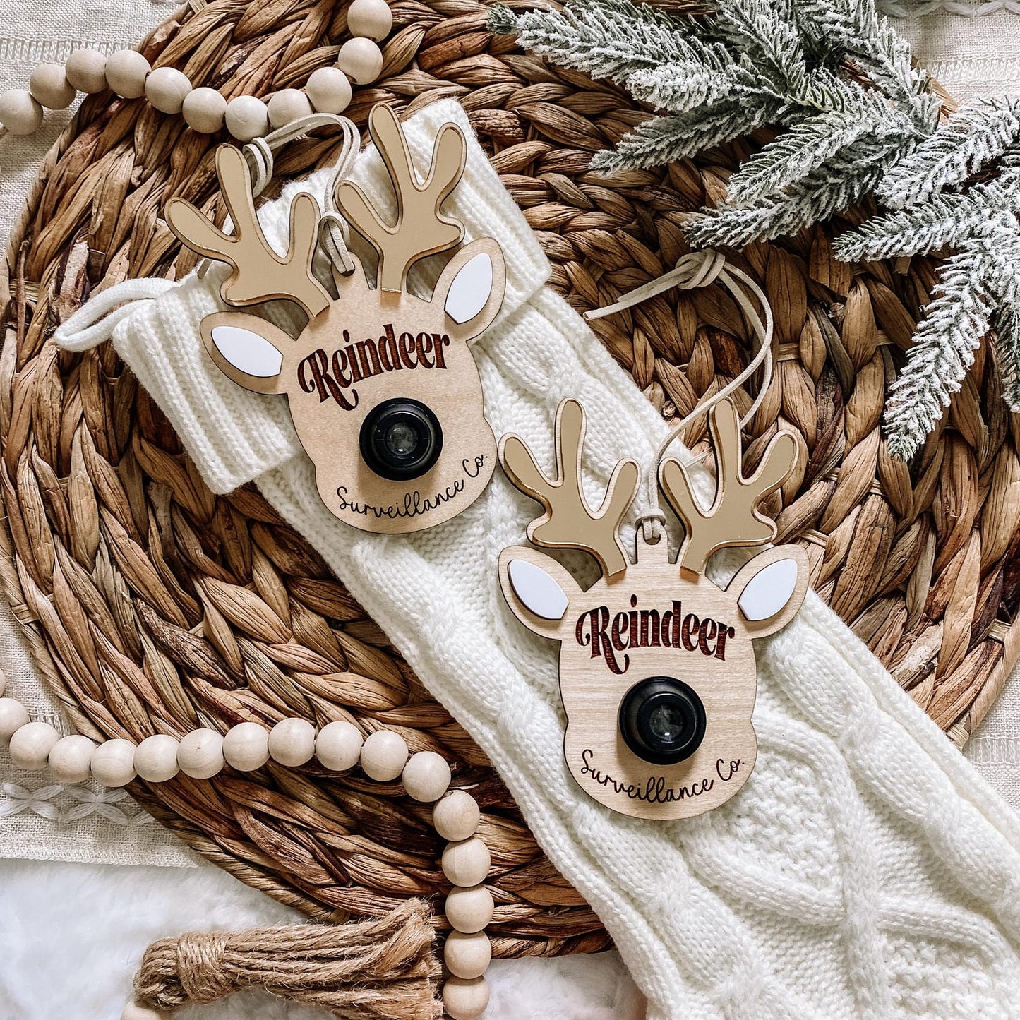 Reindeer Surveillance Santa Cam Ornament - Gold