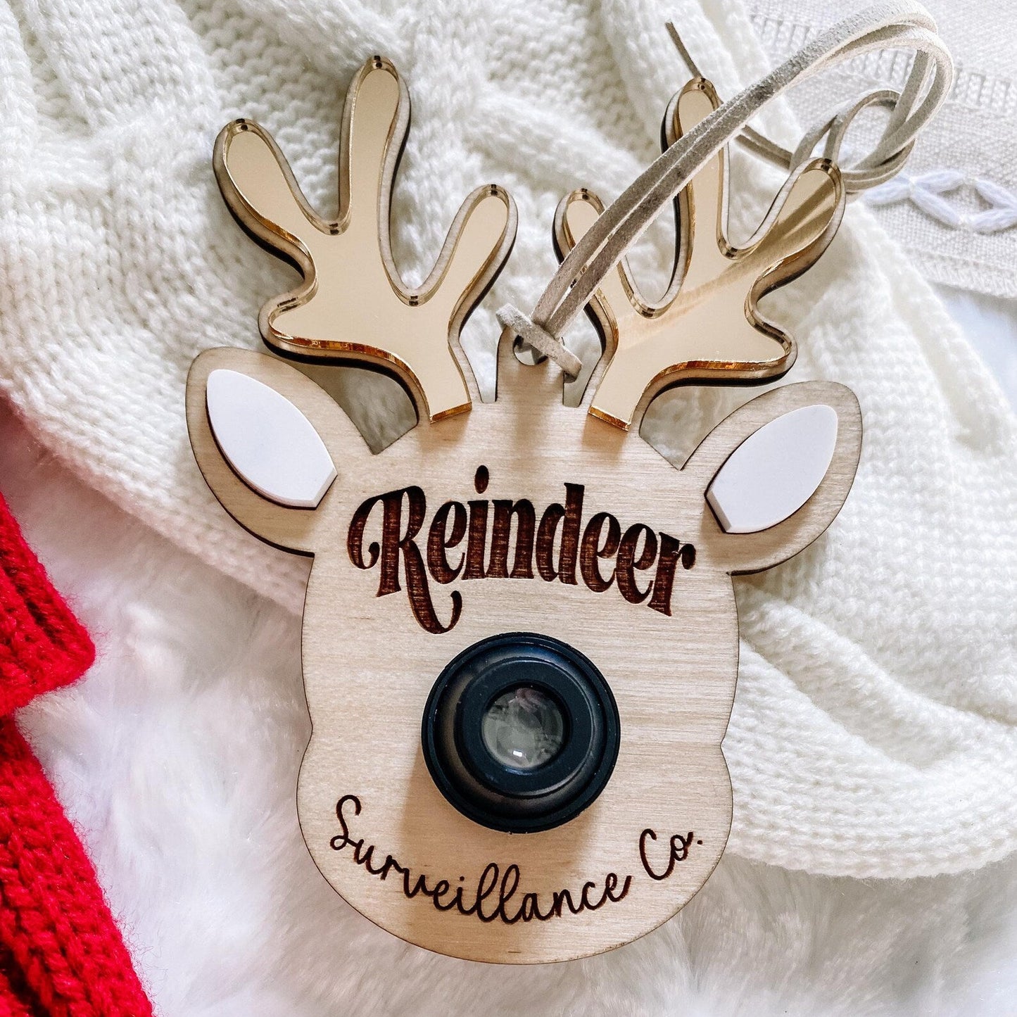 Reindeer Surveillance Santa Cam Ornament - Gold