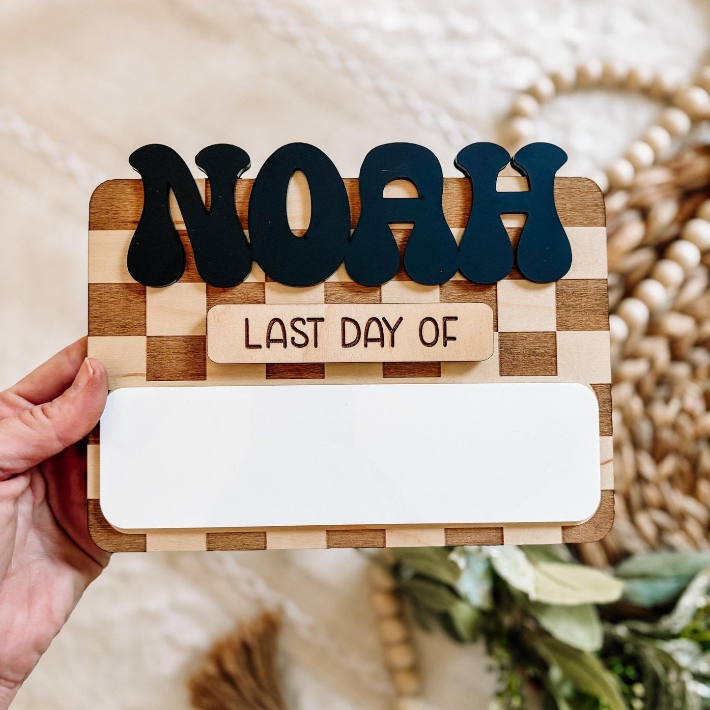 Custom First/Last Day of School Sign -Florals and Checkers