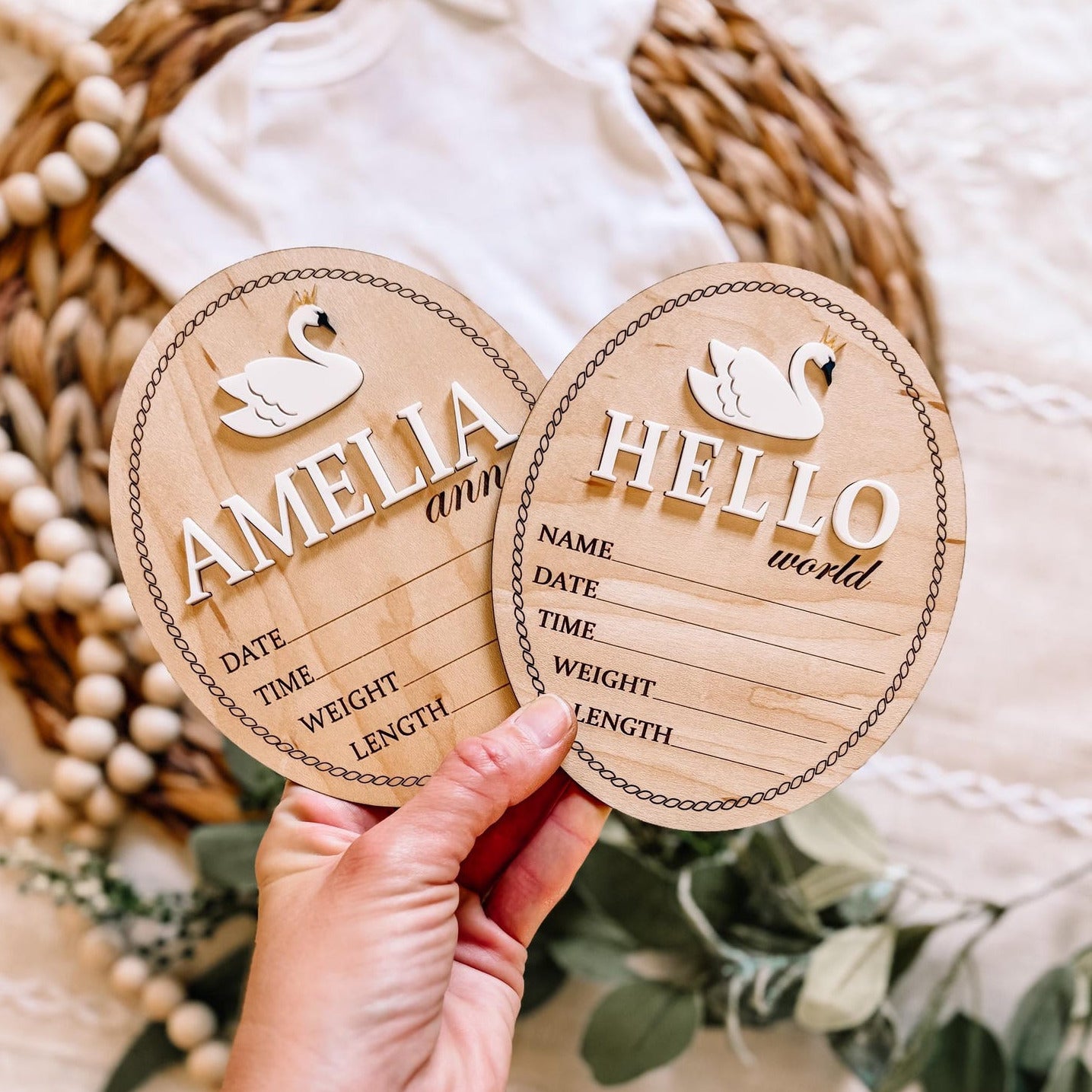 Hello World Birth Stat Sign - Swan