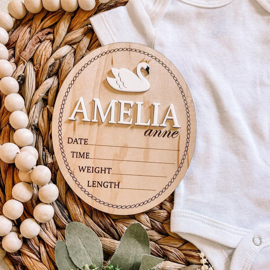Custom Name Birth Stat Sign - Swan