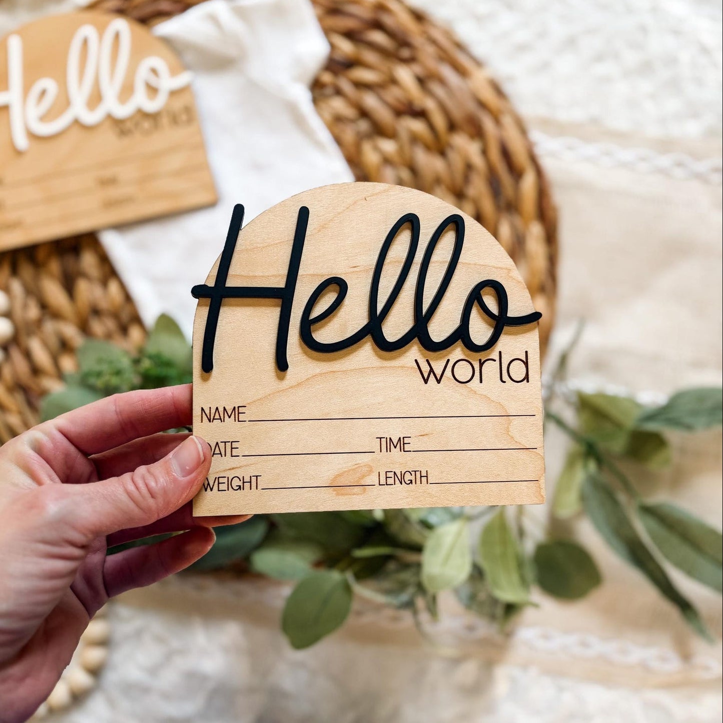 Hello World Birth Announcement Sign - Cursive