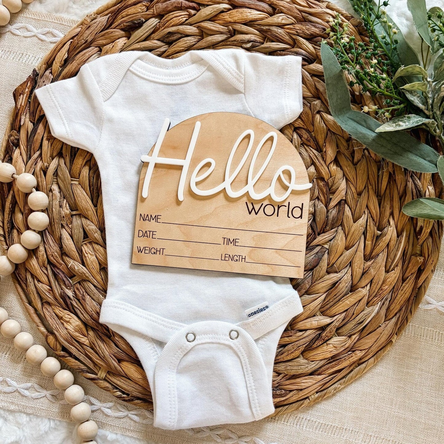 Hello World Birth Announcement Sign - Cursive