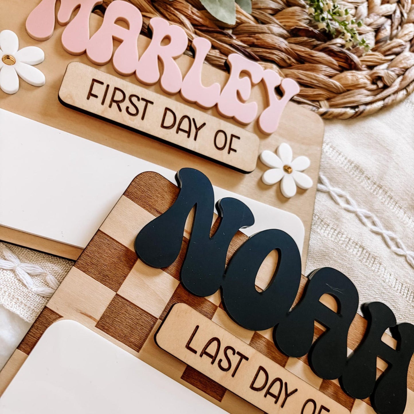 Custom First/Last Day of School Sign -Florals and Checkers