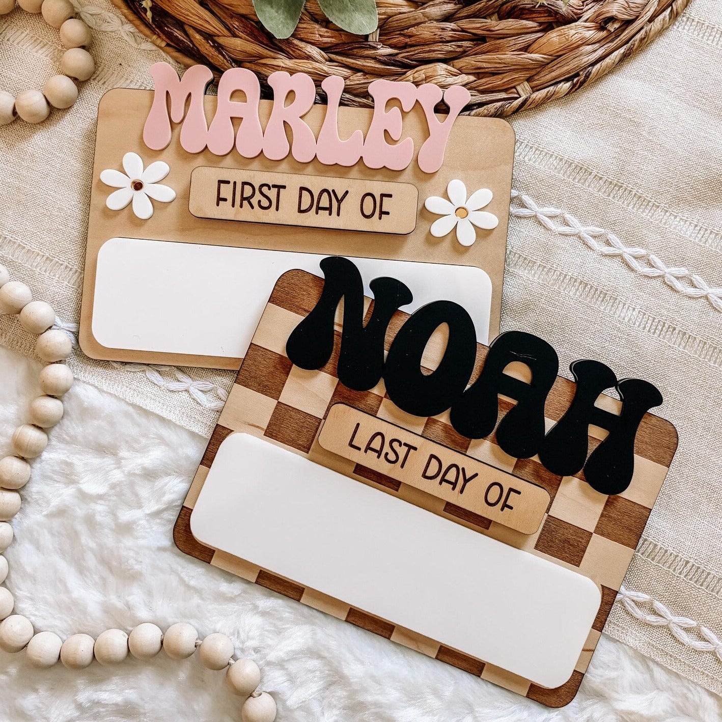 Custom First/Last Day of School Sign -Florals and Checkers