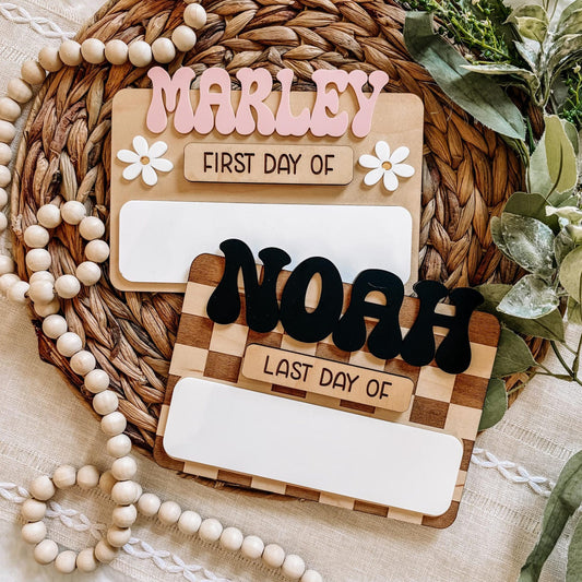 Custom First/Last Day of School Sign -Florals and Checkers