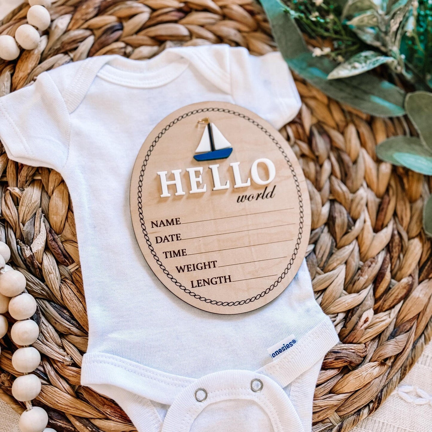 Hello World Birth Stat Sign - Sailboat