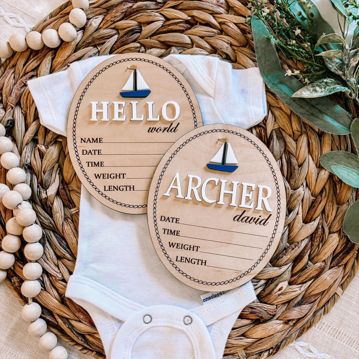 Hello World Birth Stat Sign - Sailboat