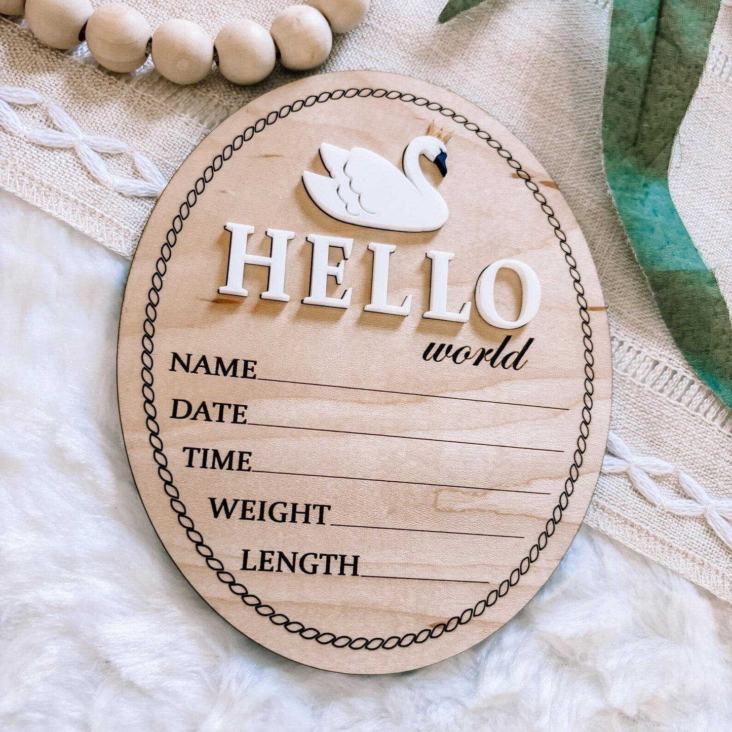 Hello World Birth Stat Sign - Swan