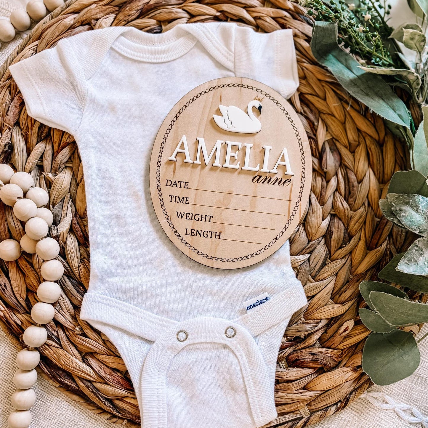 Custom Name Birth Stat Sign - Swan