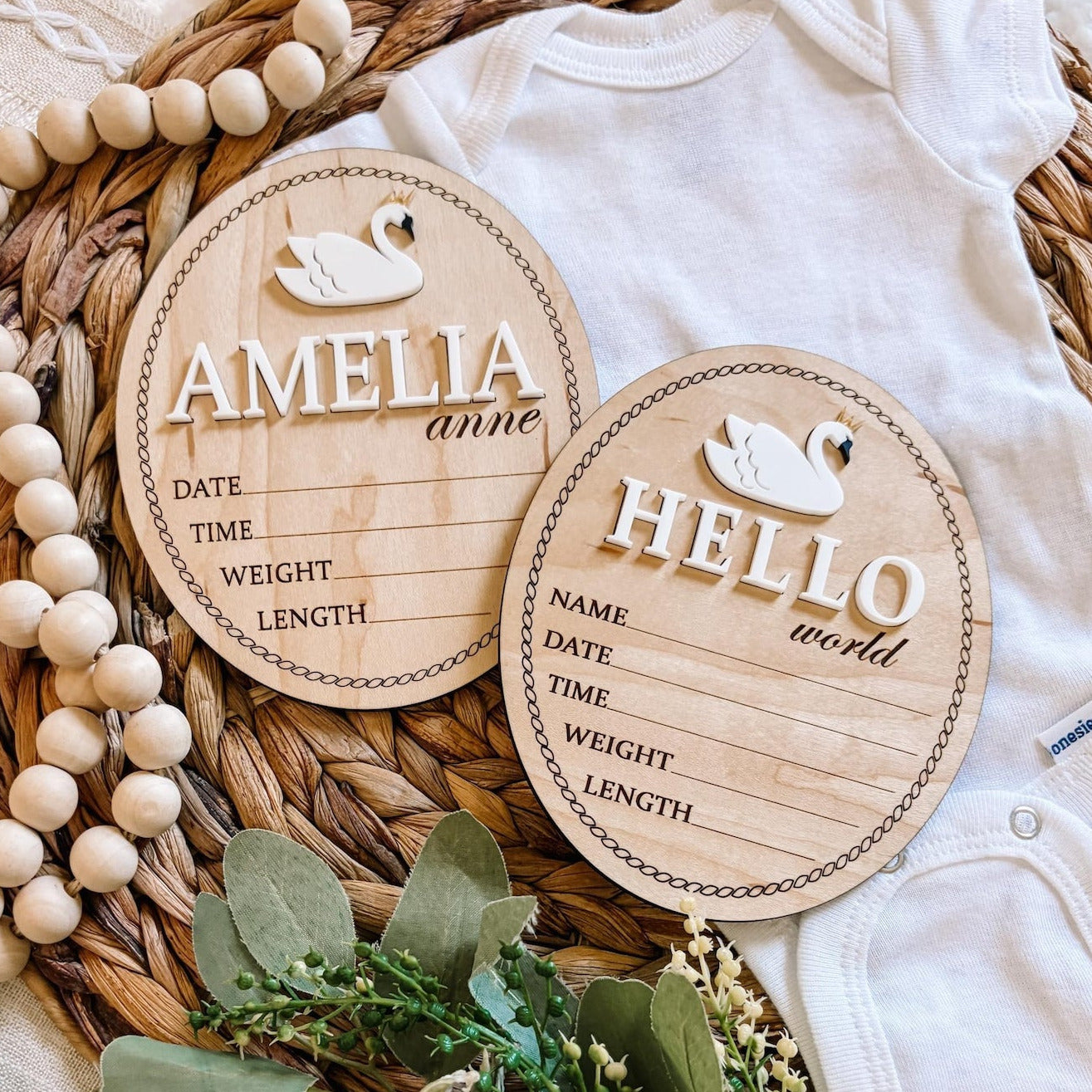 Hello World Birth Stat Sign - Swan