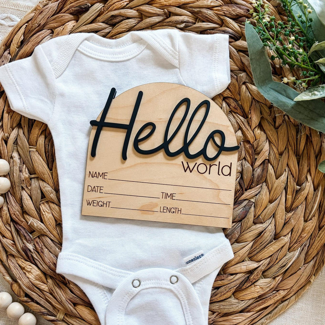 Hello World Birth Announcement Sign - Cursive