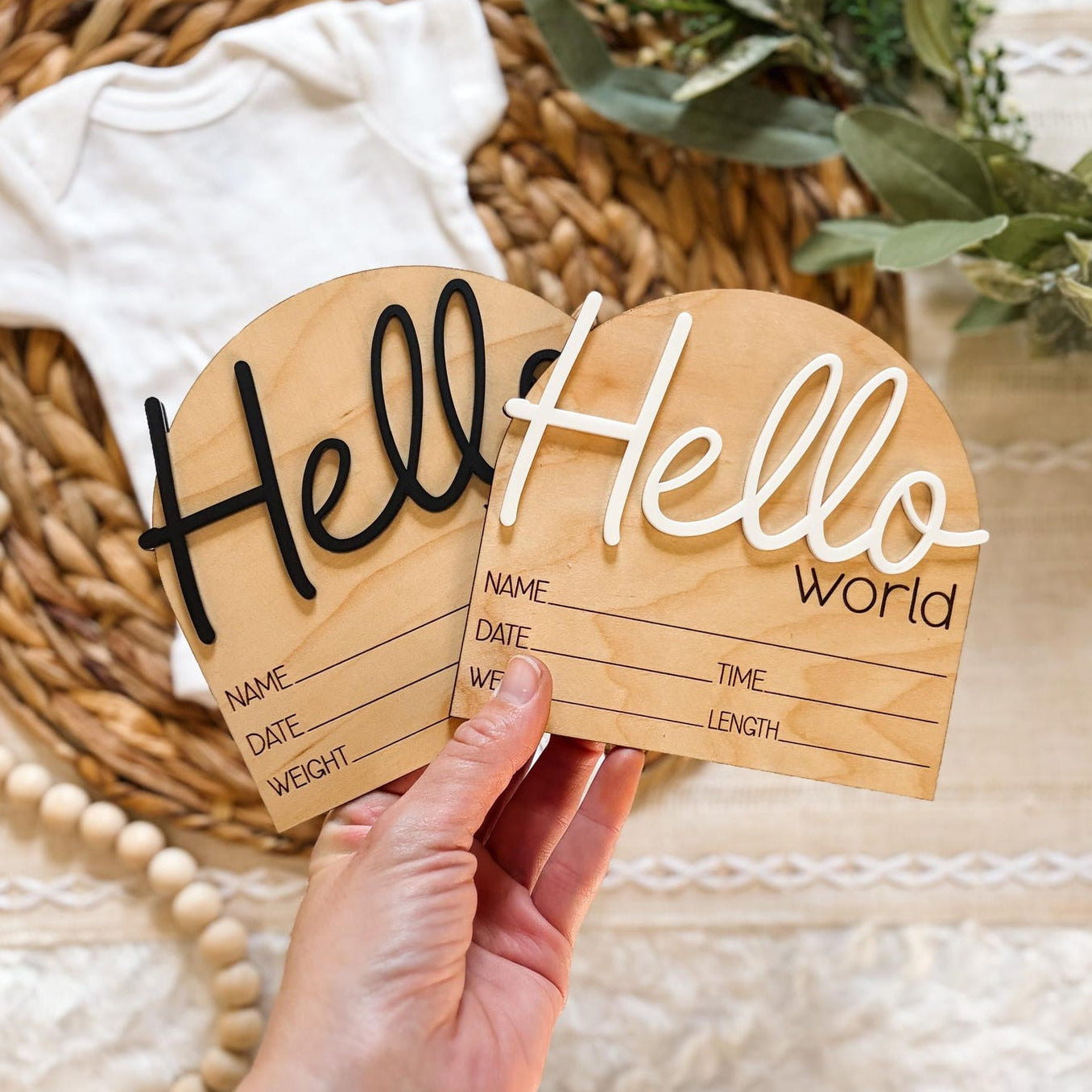 Hello World Birth Announcement Sign - Cursive