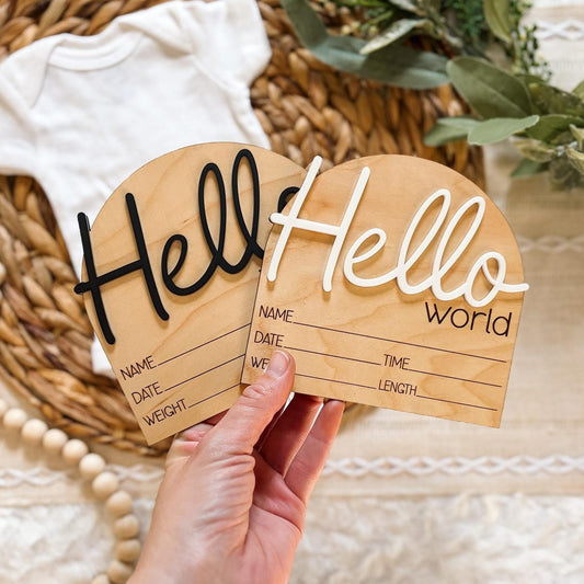 Hello World Birth Announcement Sign - Cursive