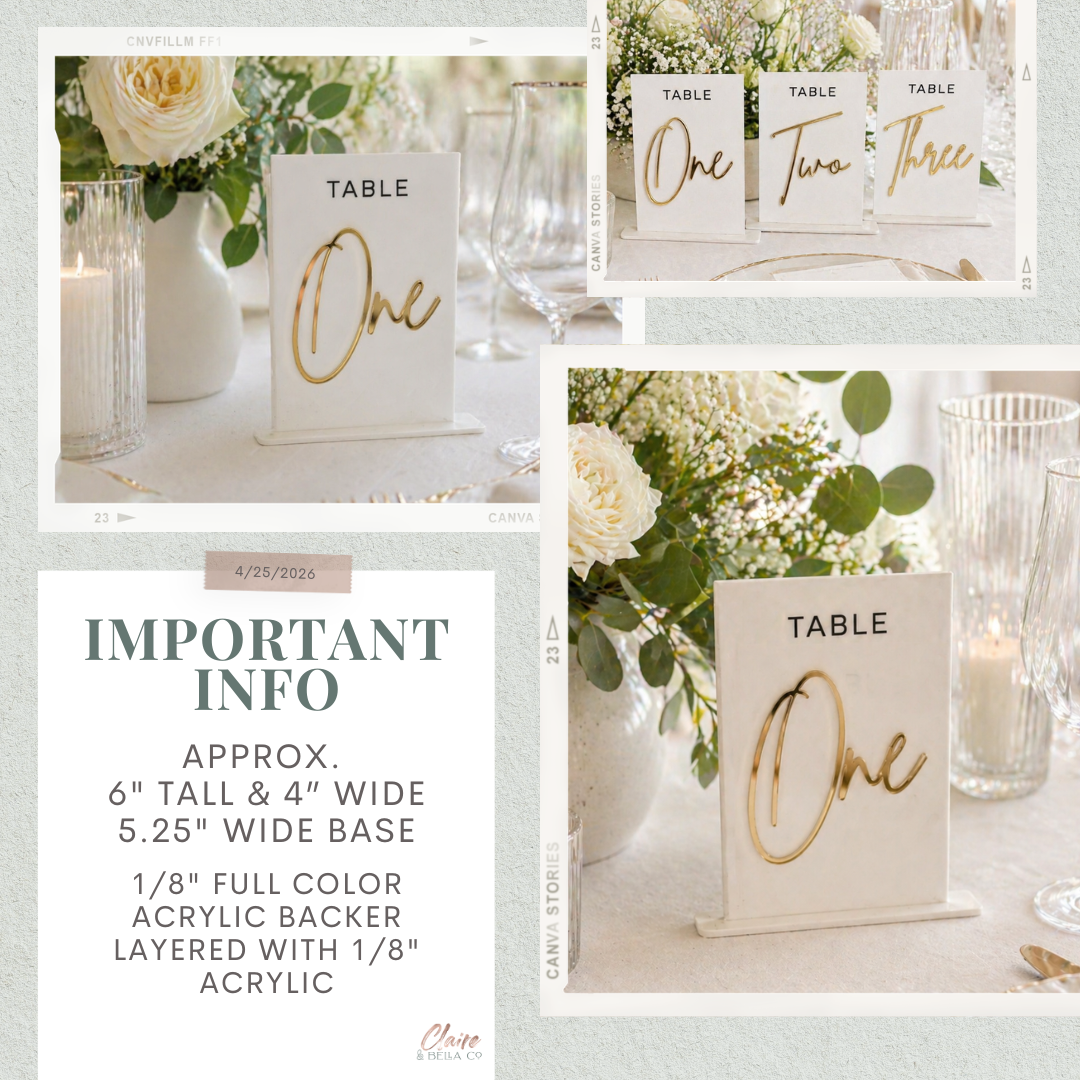 Acrylic Table Numbers - The Gilded Script Collection