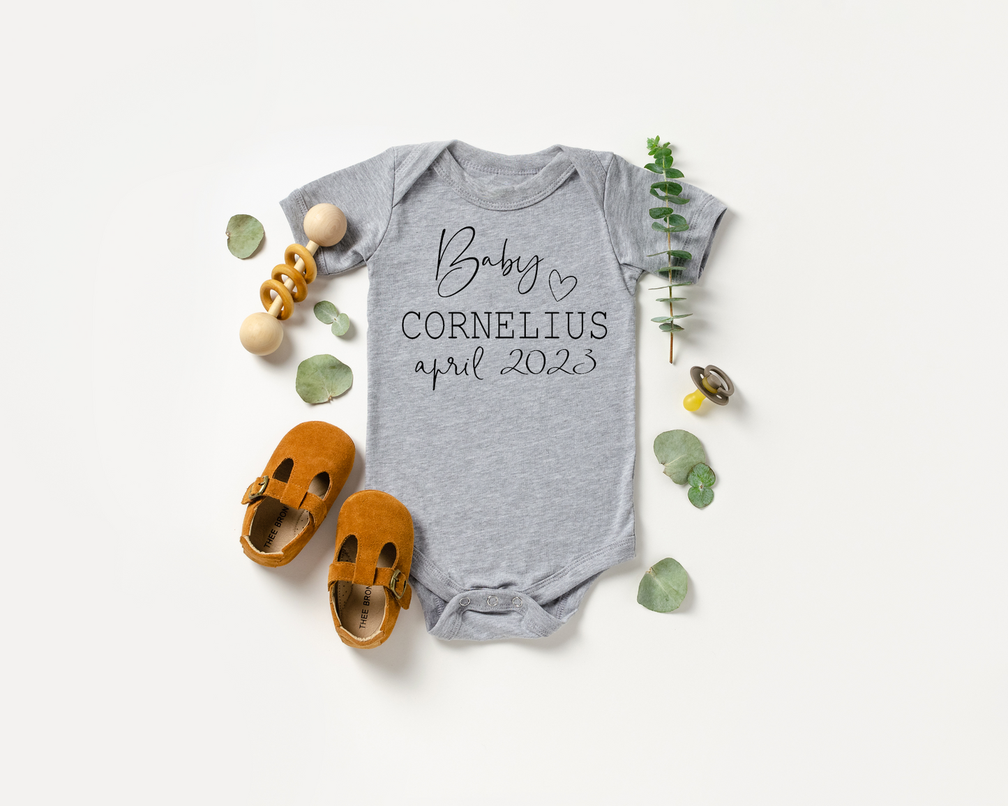 Custom Pregnancy Announcement Onesie With Last Name and Due Date Heart