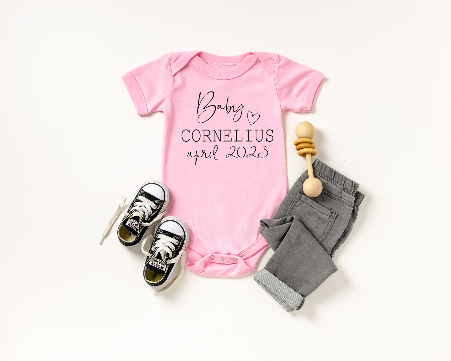 Custom Pregnancy Announcement Onesie With Last Name and Due Date Heart