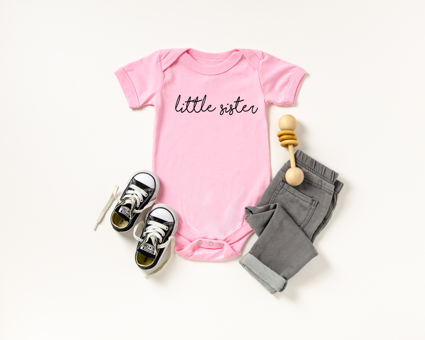 Little Sister Script Pink Onesie