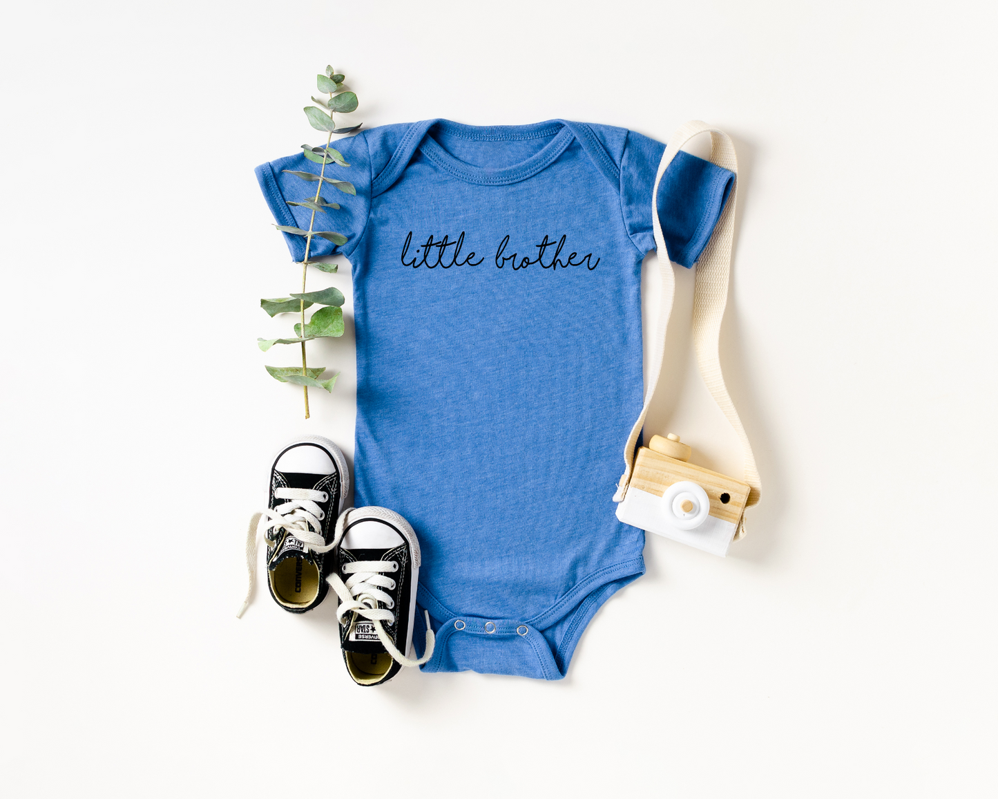 Little Brother Script Blue Onesie