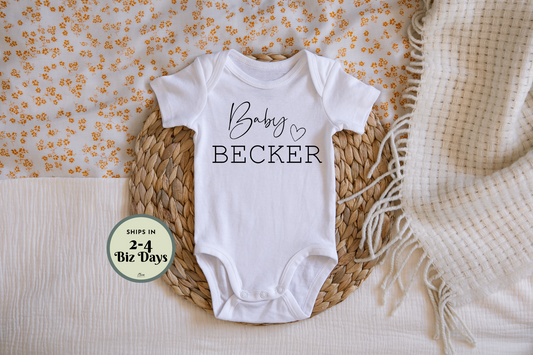 Custom Pregnancy Announcement Onesie With Last Name and Heart