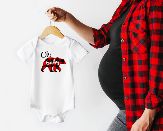 Oh Baby Red and Black Check Bear Onesie