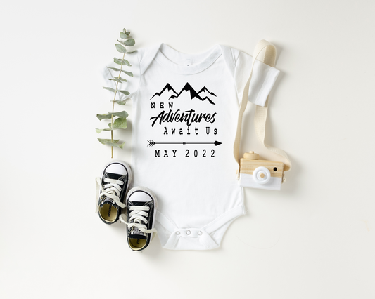 New Adventures Await Custom Pregnancy Announcement Onesie