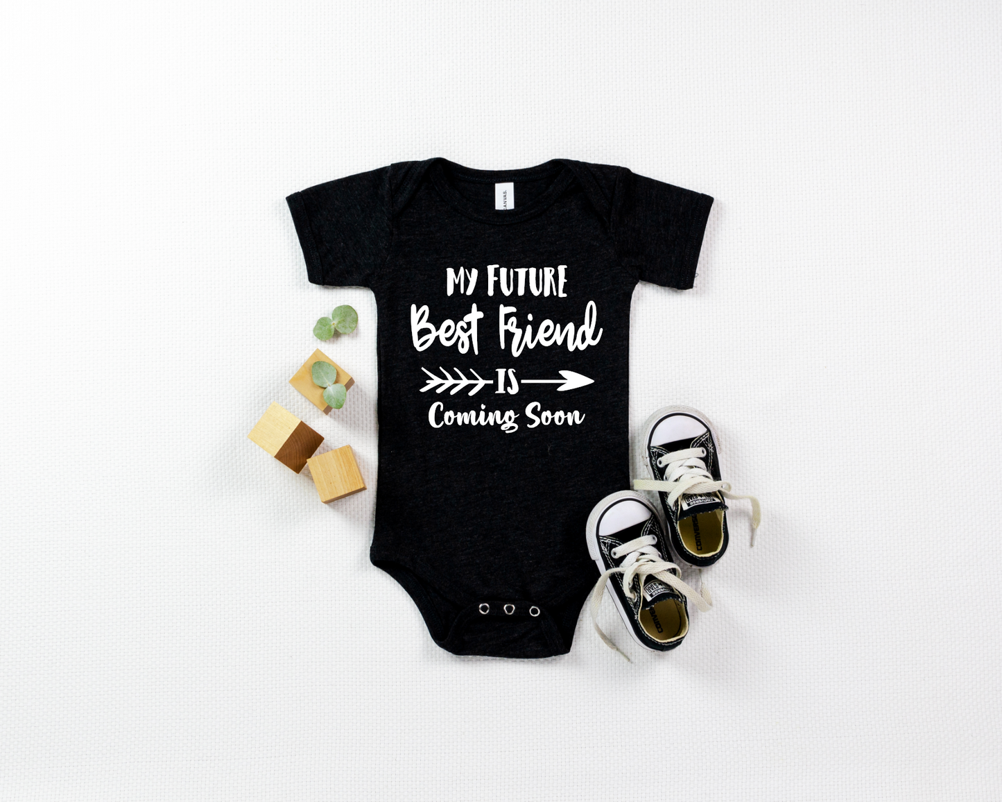 Future Best Friend Arriving Soon Custom Baby Onesie Black