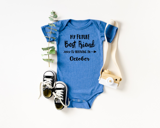 Future Best Friend Arriving Soon Custom Baby Onesie Blue