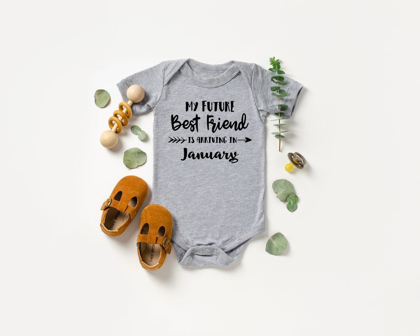 Future Best Friend Arriving Soon Custom Baby Onesie Grey