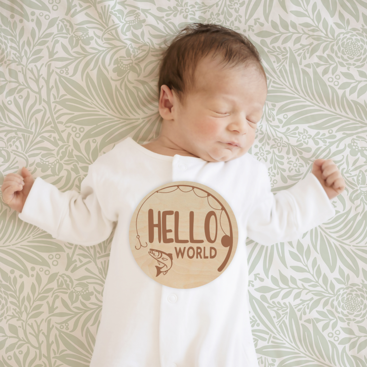 Hello World Birth Announcement Disc - Fishing